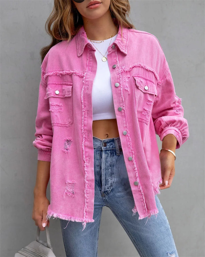 Riley - Fray-Edge Snap Jacket