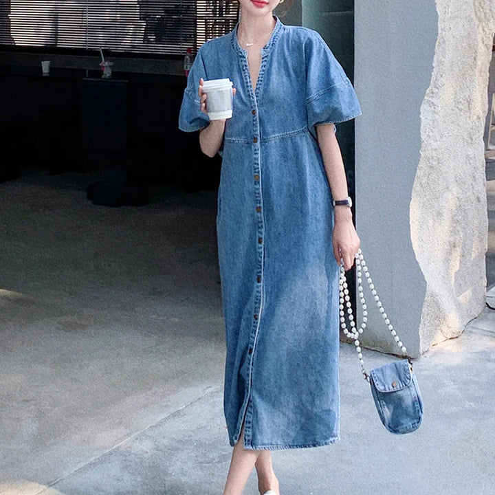 Isla - Button-Front Cotton and Denim Blend Dress