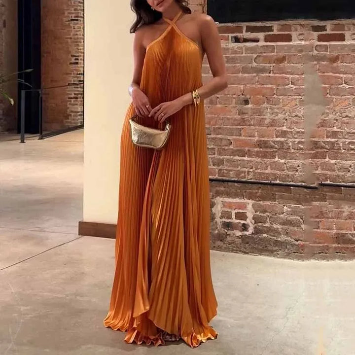 Mira - Elegant Pleated Halter Neck Maxi Dress