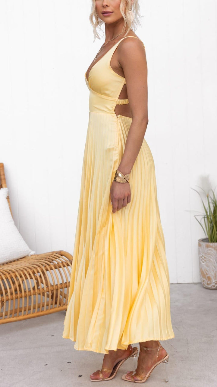 Nayeli - Chic Pleated V-Neck Maxi Gown