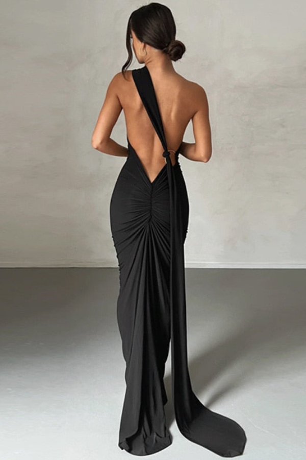 Elena | Oblique Shoulder Maxi Dress
