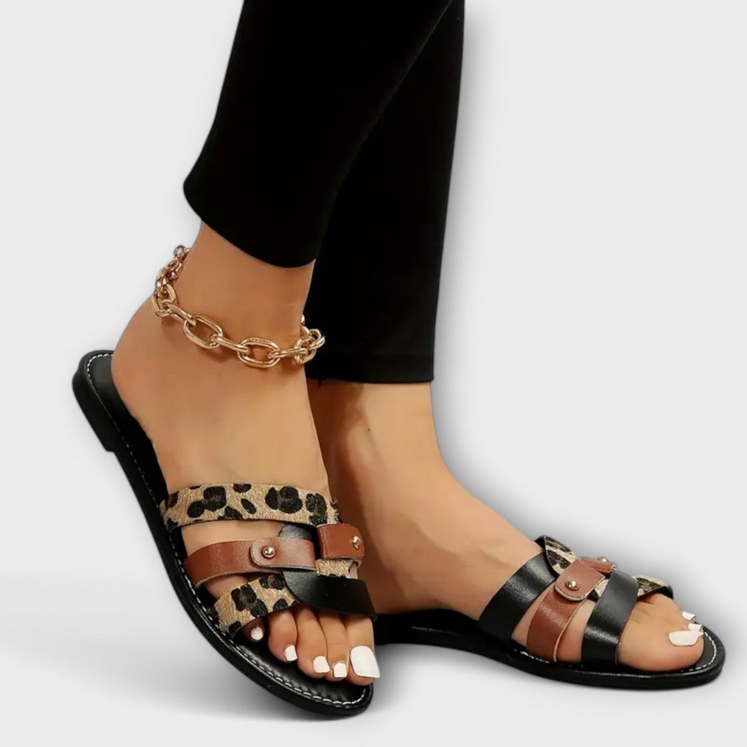 Leopard Print Cross-Strap Sandals