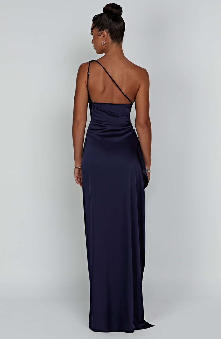 Saoirse - Long Bodycon Dress with One Shoulder Satin Design