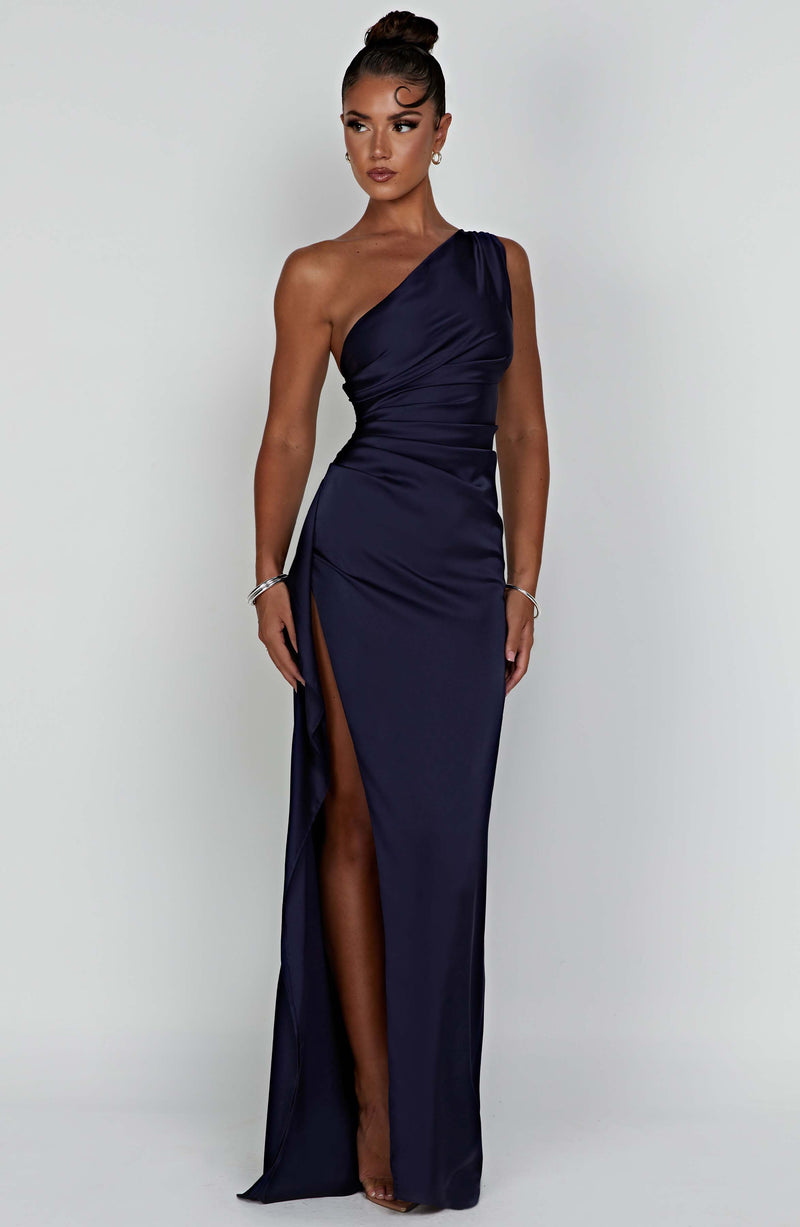 Saoirse - Long Bodycon Dress with One Shoulder Satin Design