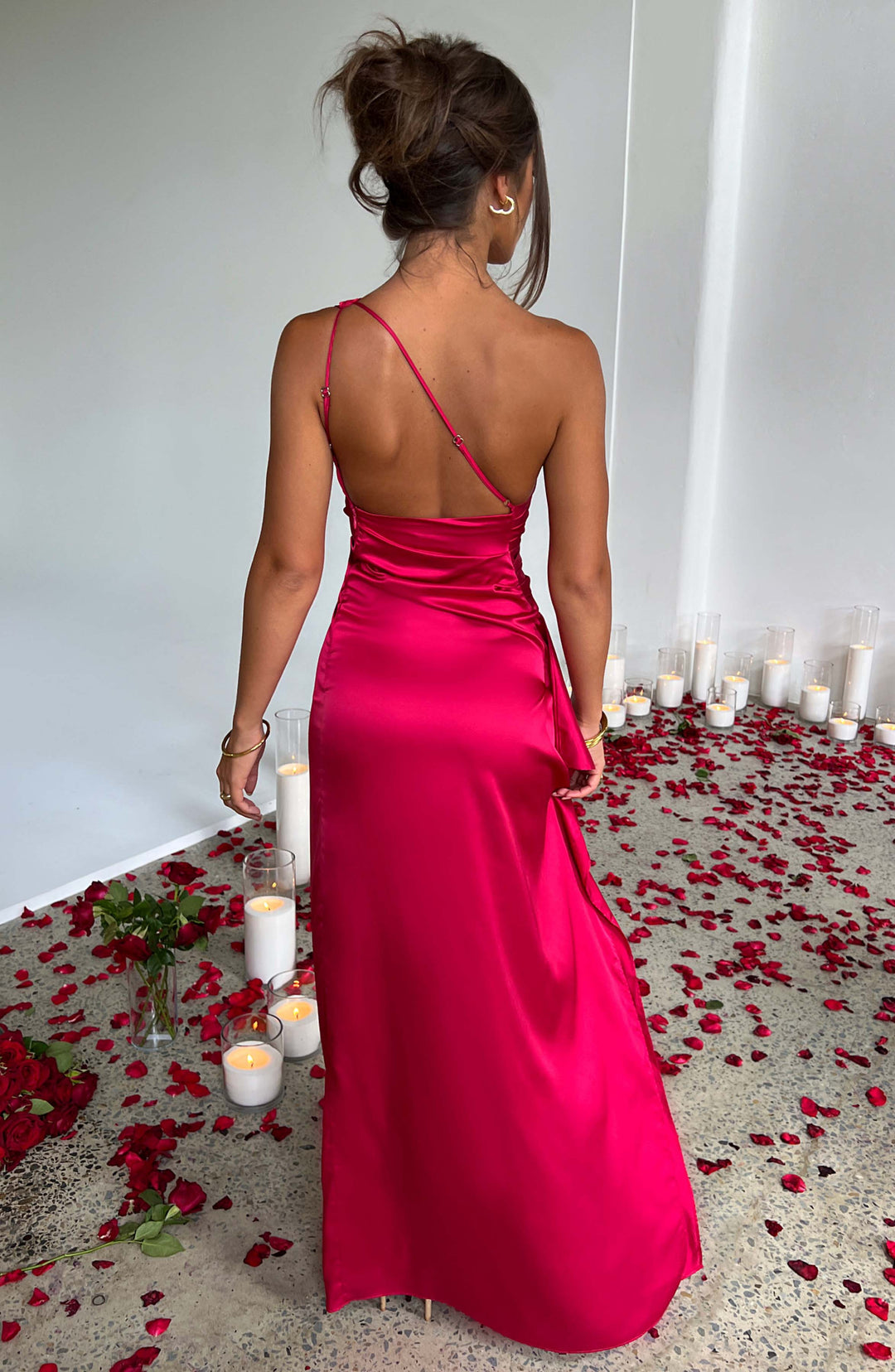 Saoirse - Long Bodycon Dress with One Shoulder Satin Design