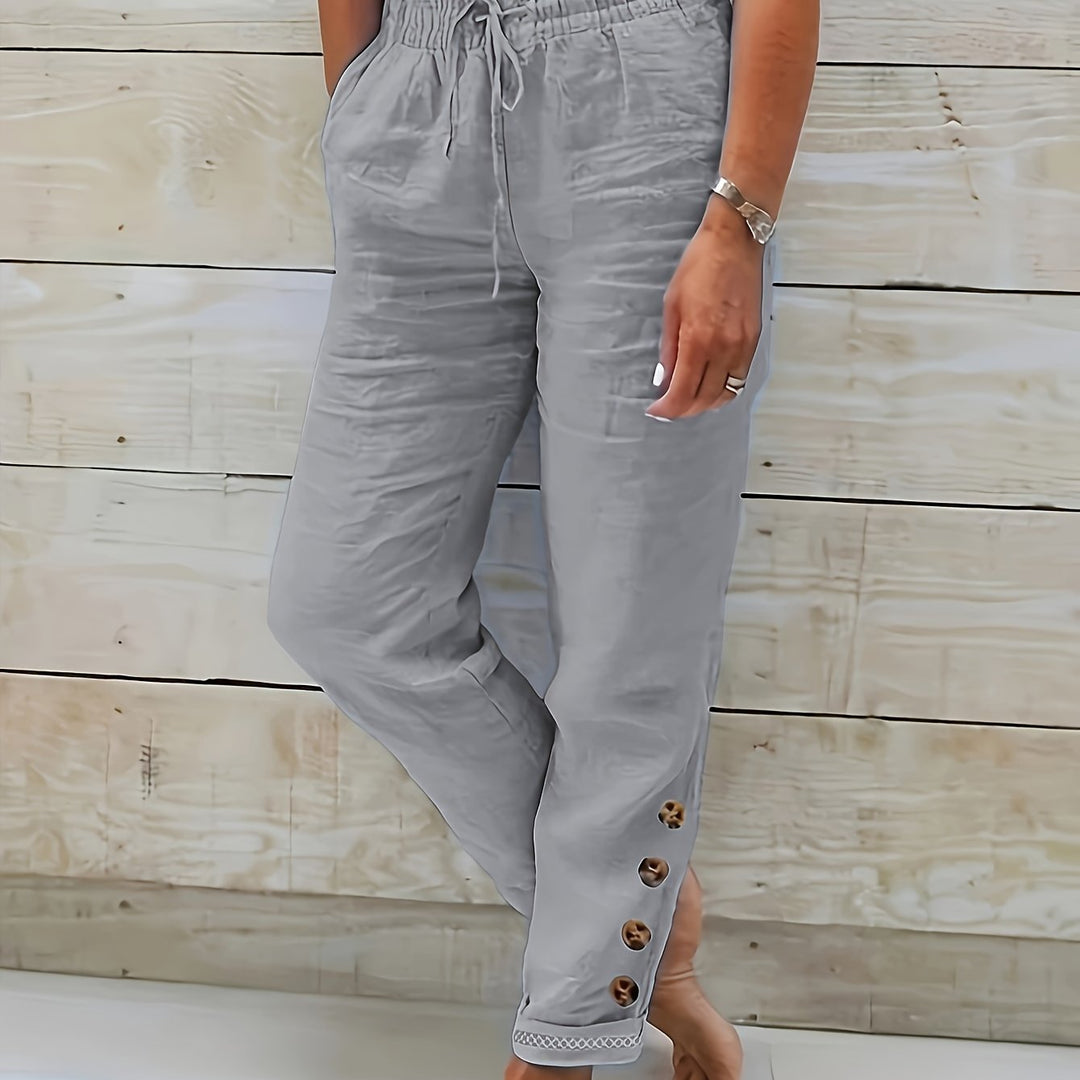 Azure-Coast Button-Hem Trousers