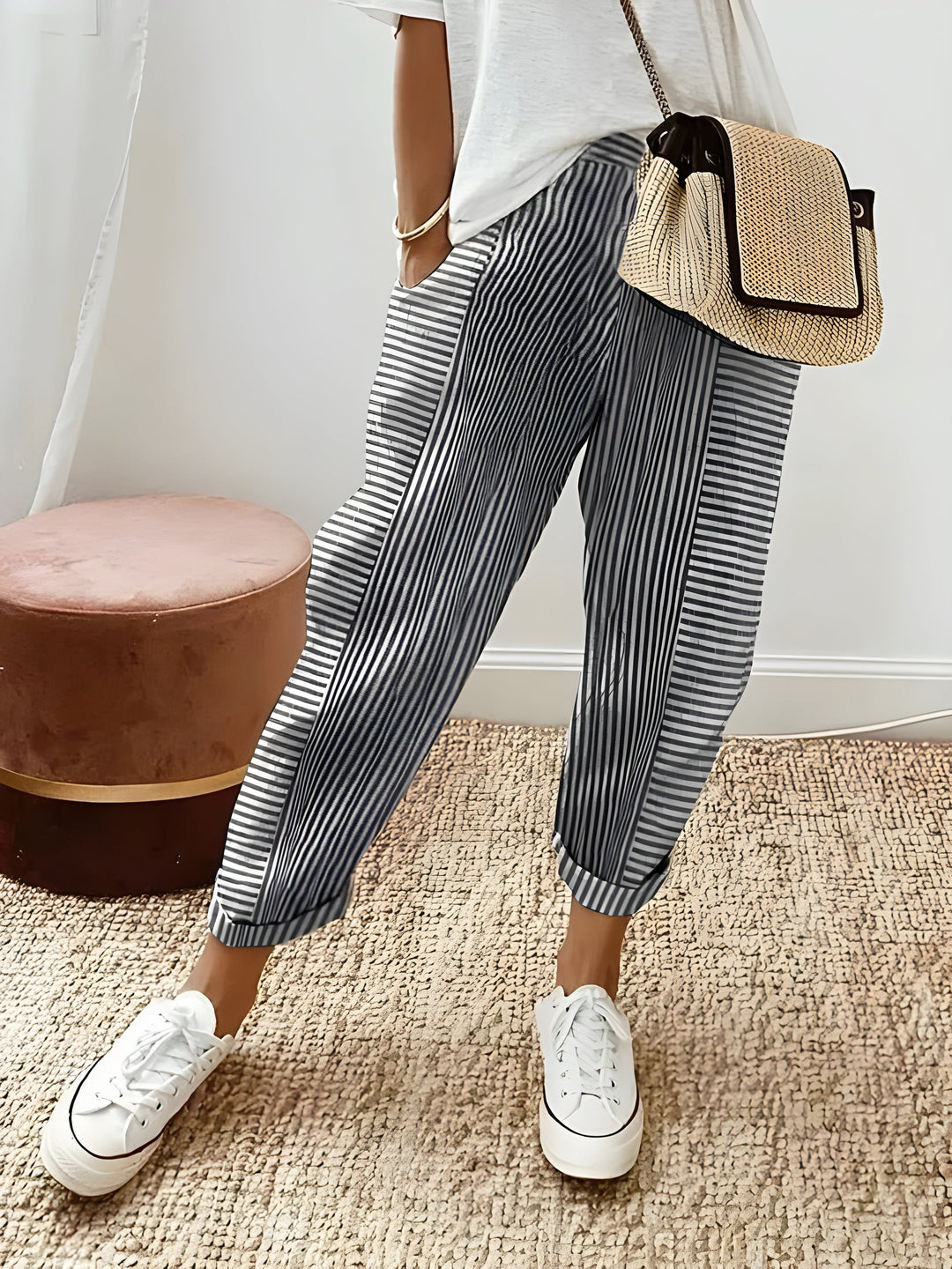 Seabrook-Striped Cotton Trousers