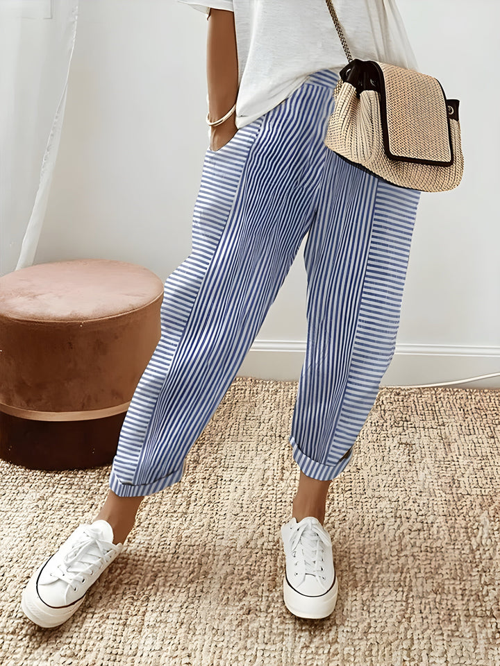 Seabrook-Striped Cotton Trousers