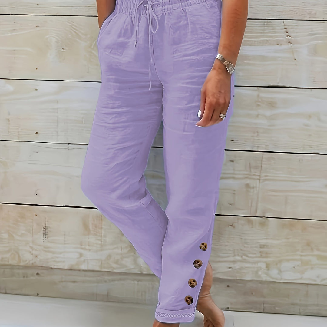 Azure-Coast Button-Hem Trousers