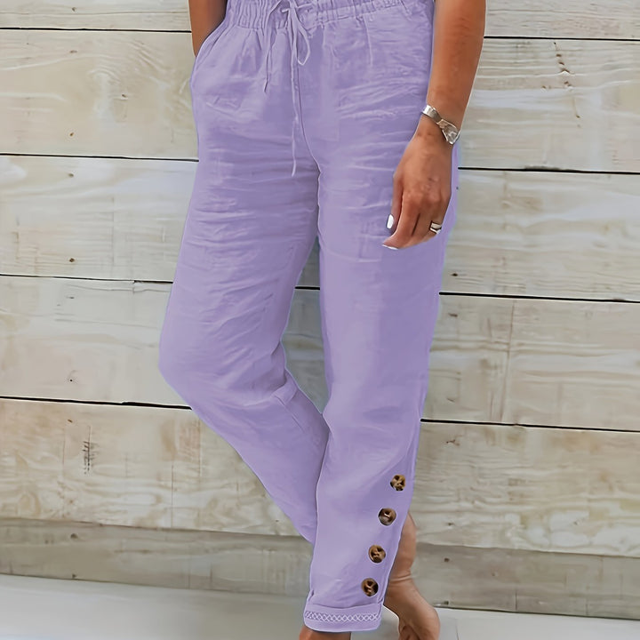 Azure-Coast Button-Hem Trousers