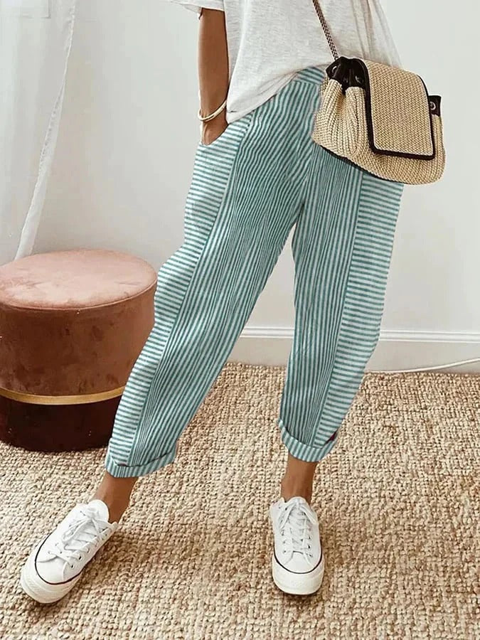 Seabrook-Striped Cotton Trousers
