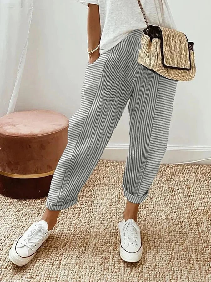 Seabrook-Striped Cotton Trousers