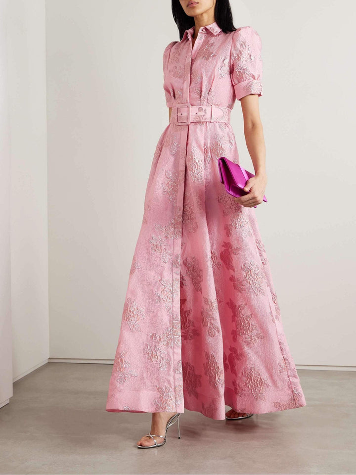 Aven - Vintage Pink High-Waisted Lapel Dress