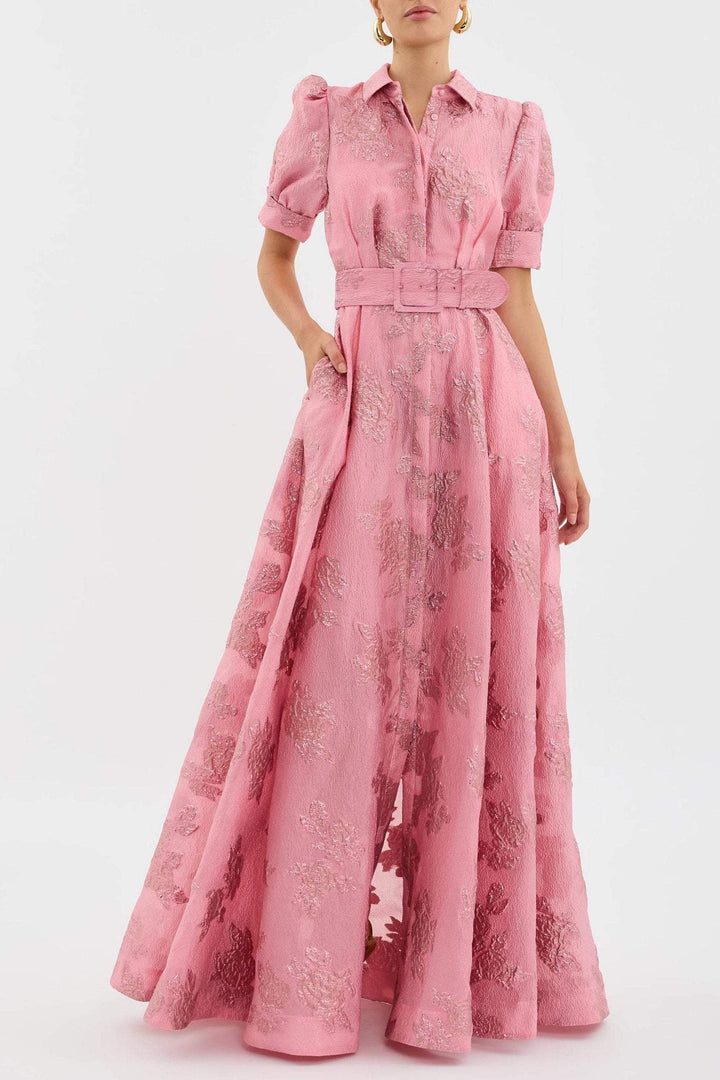 Aven - Vintage Pink High-Waisted Lapel Dress