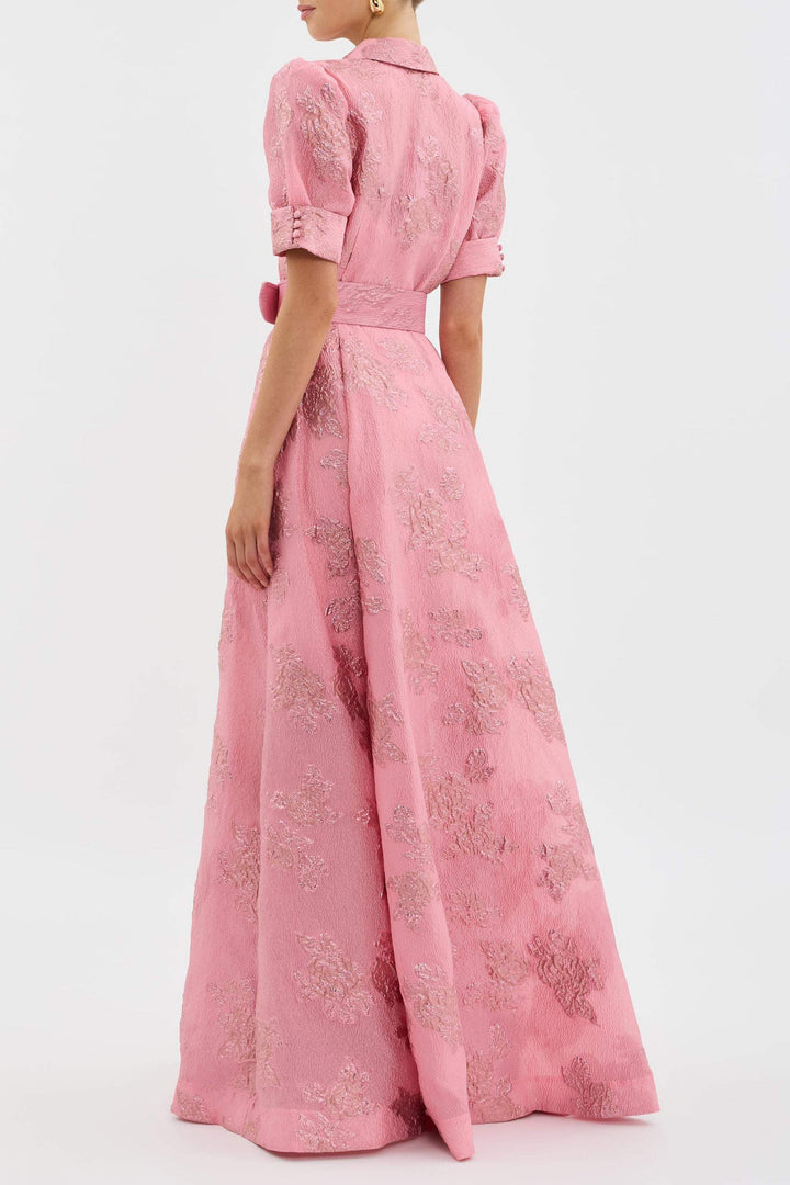 Aven - Vintage Pink High-Waisted Lapel Dress
