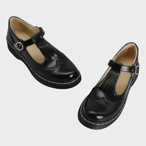 Olivia - Elegante T-Bar Leather Shoes