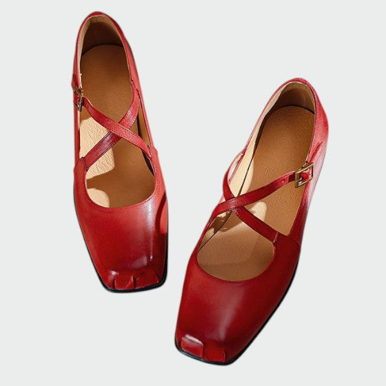 Olivia - Square-Toe Cross-Strap Mary Jane Shoes