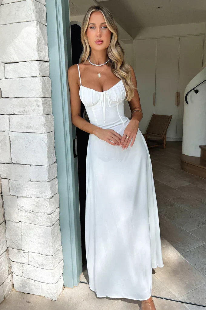 Cambria - Chic Maxi Wrap Dress with Elegant Spaghetti Straps