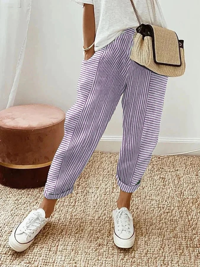 Seabrook-Striped Cotton Trousers