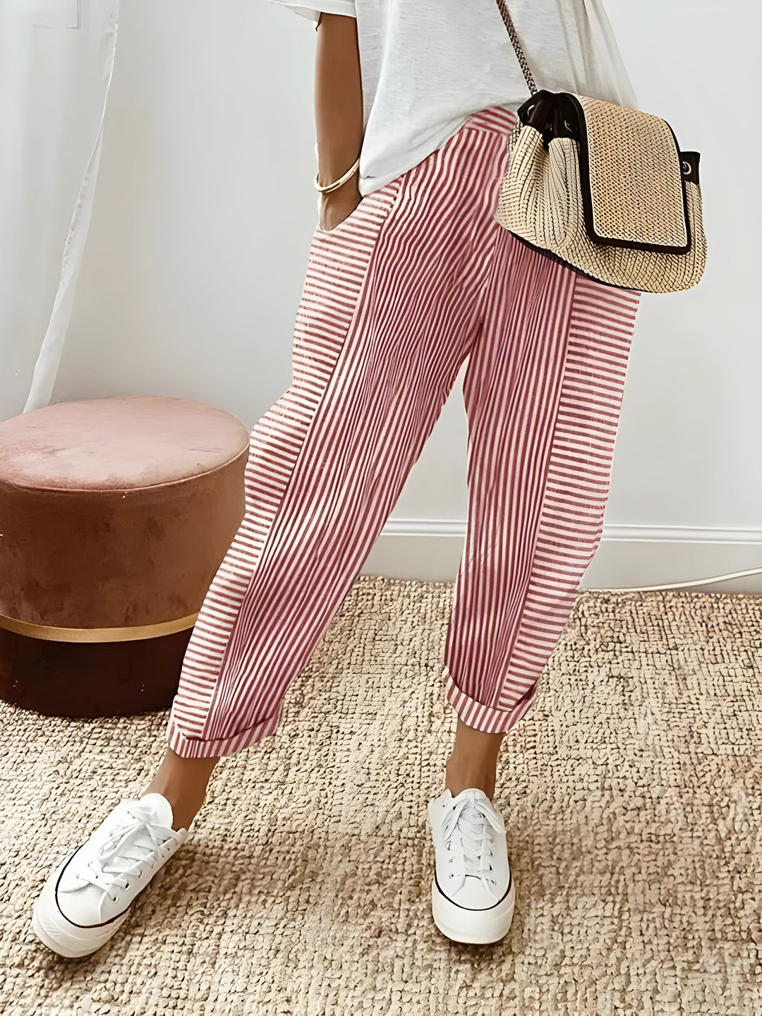 Seabrook-Striped Cotton Trousers